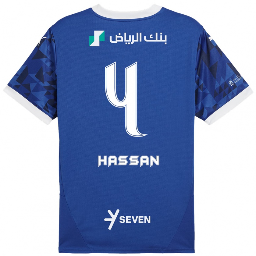 Kandiny Gyermek Eman Hassan #4 Sötétkék Fehér Hazai Jersey 2024/25 Mez Póló Ing