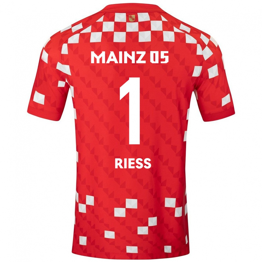 Kandiny Gyermek Lasse Rieß #1 Fehér Piros Hazai Jersey 2024/25 Mez Póló Ing