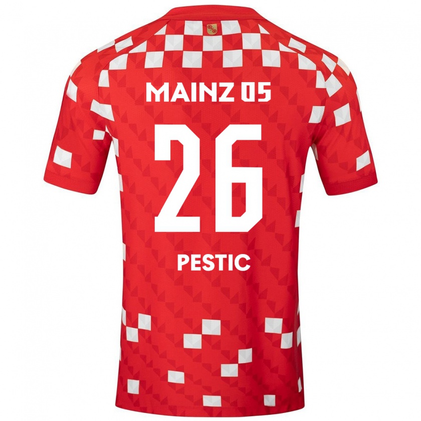 Kandiny Gyermek Dominik Pestic #26 Fehér Piros Hazai Jersey 2024/25 Mez Póló Ing