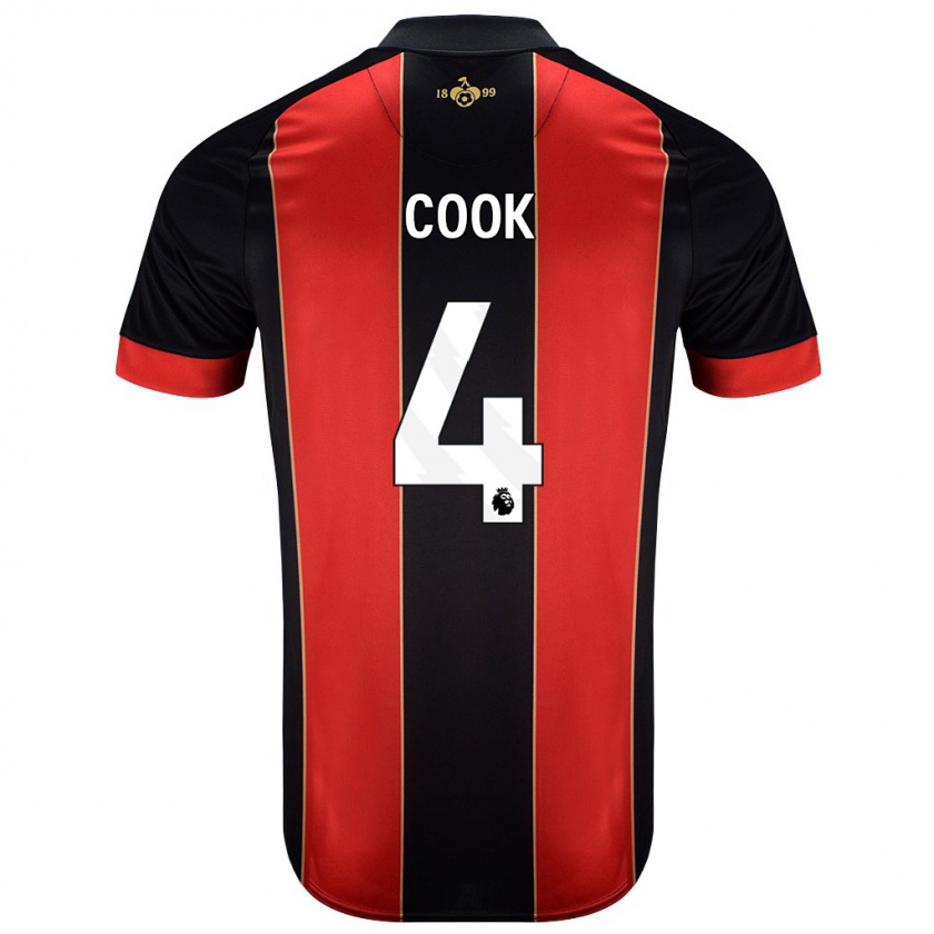 Kandiny Gyermek Lewis Cook #4 Piros Fekete Hazai Jersey 2024/25 Mez Póló Ing