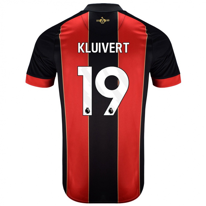 Kandiny Gyermek Justin Kluivert #19 Piros Fekete Hazai Jersey 2024/25 Mez Póló Ing