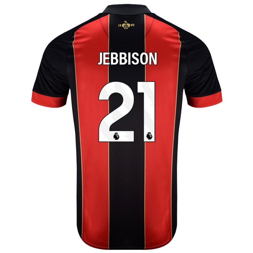 Kandiny Gyermek Daniel Jebbison #21 Piros Fekete Hazai Jersey 2024/25 Mez Póló Ing