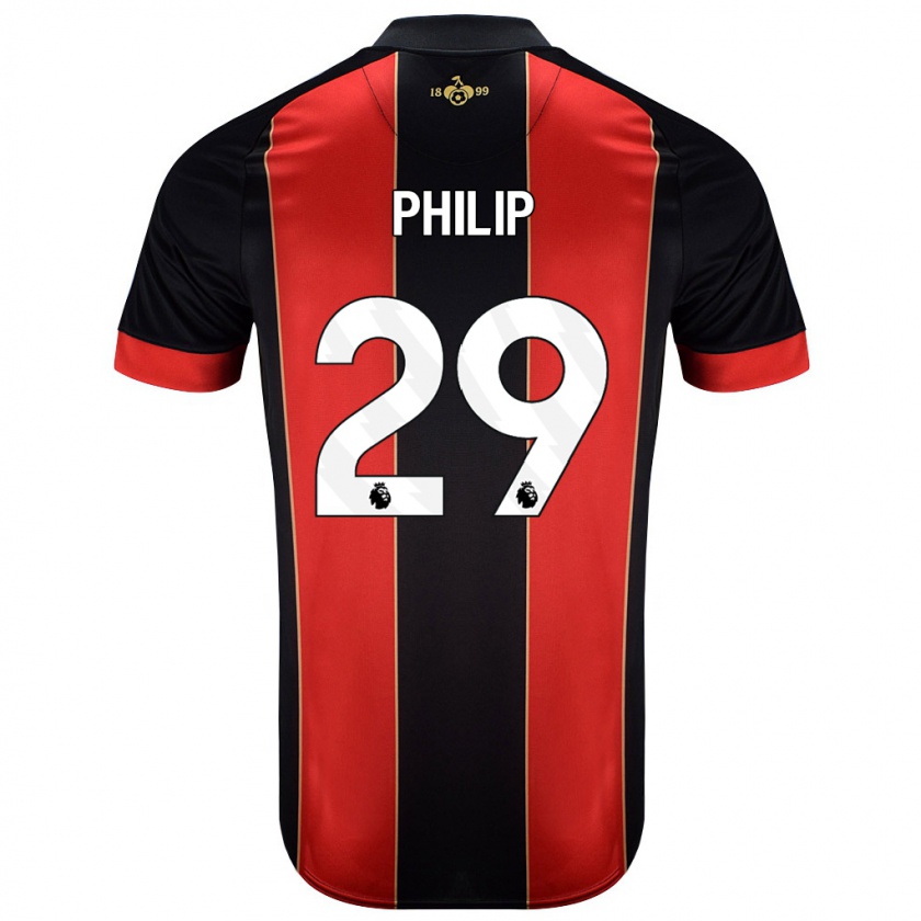 Kandiny Gyermek Philip Billing #29 Piros Fekete Hazai Jersey 2024/25 Mez Póló Ing