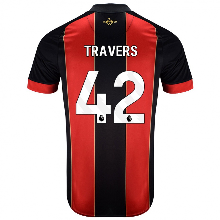 Kandiny Gyermek Mark Travers #42 Piros Fekete Hazai Jersey 2024/25 Mez Póló Ing