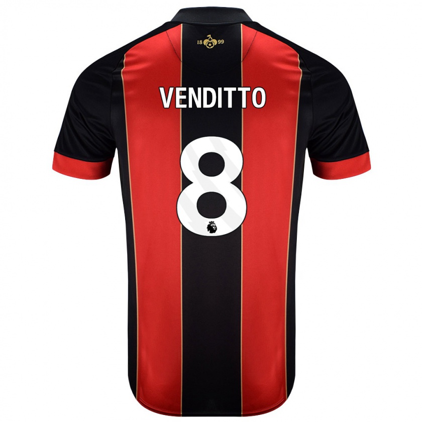 Kandiny Gyermek Olivia Venditto #8 Piros Fekete Hazai Jersey 2024/25 Mez Póló Ing