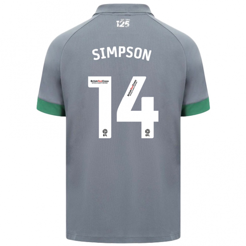 Kandiny Gyermek Jasmine Simpson #14 Sötétszürke Idegenbeli Jersey 2024/25 Mez Póló Ing