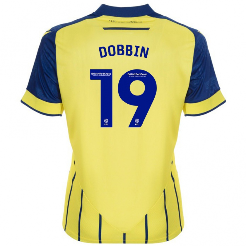 Kandiny Gyermek Lewis Dobbin #19 Sárga Kék Idegenbeli Jersey 2024/25 Mez Póló Ing