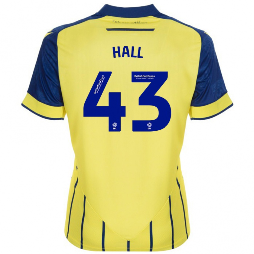 Kandiny Gyermek Reece Hall #43 Sárga Kék Idegenbeli Jersey 2024/25 Mez Póló Ing