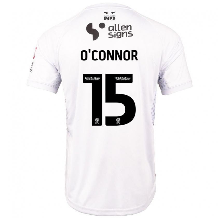 Kandiny Gyermek Paudie O'connor #15 Piros Fehér Idegenbeli Jersey 2024/25 Mez Póló Ing