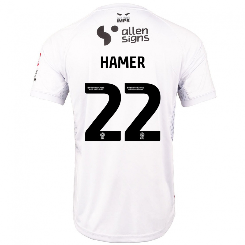 Kandiny Gyermek Tom Hamer #22 Piros Fehér Idegenbeli Jersey 2024/25 Mez Póló Ing