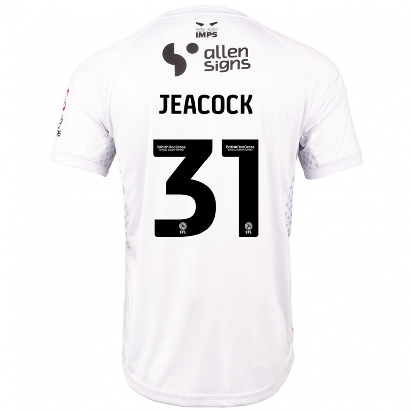 Kandiny Gyermek Zach Jeacock #31 Piros Fehér Idegenbeli Jersey 2024/25 Mez Póló Ing