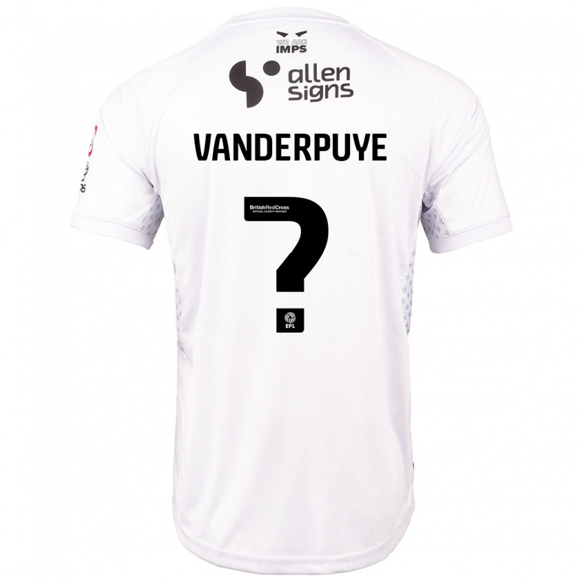 Kandiny Gyermek Daniel Vanderpuye #0 Piros Fehér Idegenbeli Jersey 2024/25 Mez Póló Ing