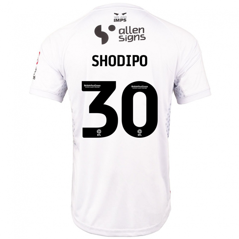 Kandiny Gyermek Olamide Shodipo #30 Piros Fehér Idegenbeli Jersey 2024/25 Mez Póló Ing