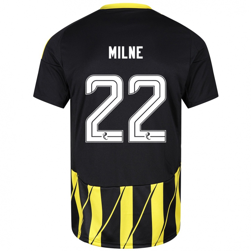 Kandiny Gyermek Jack Milne #22 Fekete Sárga Idegenbeli Jersey 2024/25 Mez Póló Ing