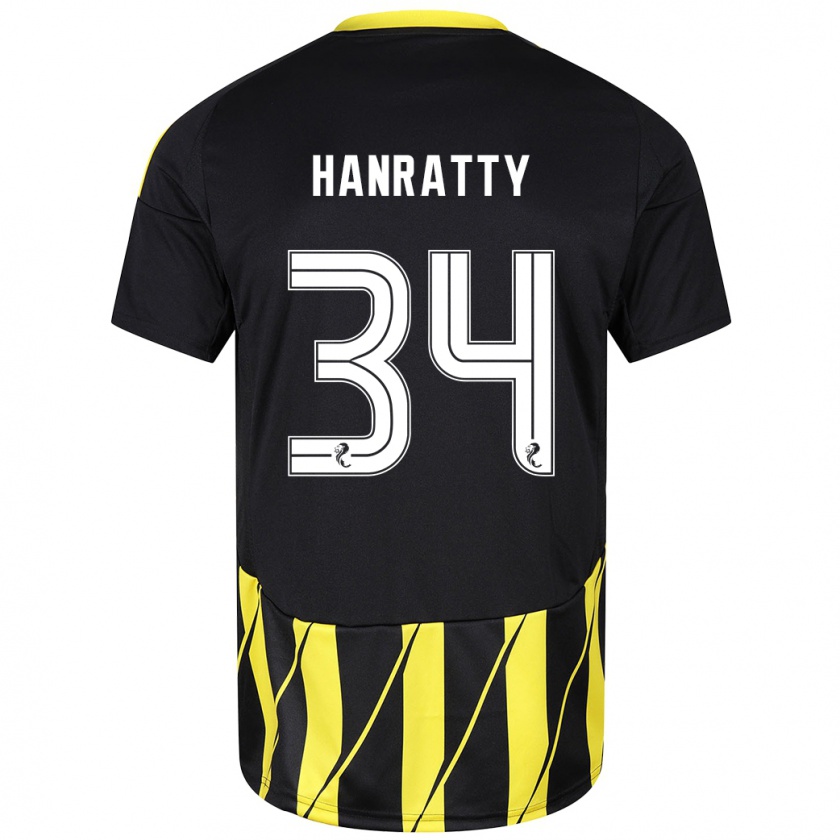 Kandiny Gyermek Kevin Hanratty #34 Fekete Sárga Idegenbeli Jersey 2024/25 Mez Póló Ing