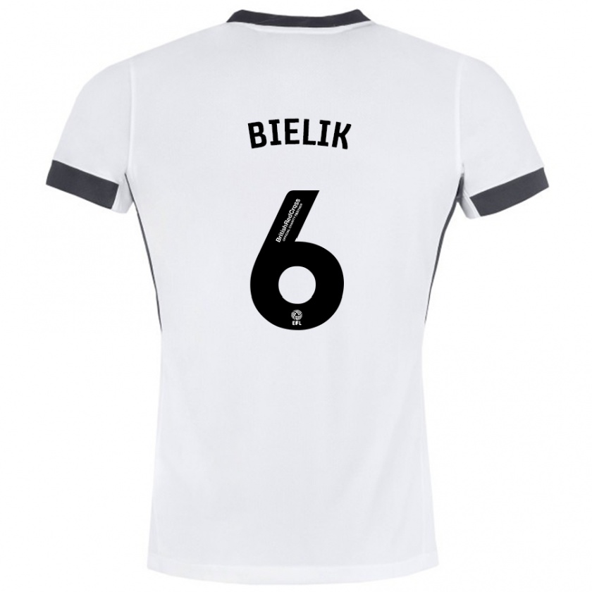 Kandiny Gyermek Krystian Bielik #6 Fehér Fekete Idegenbeli Jersey 2024/25 Mez Póló Ing