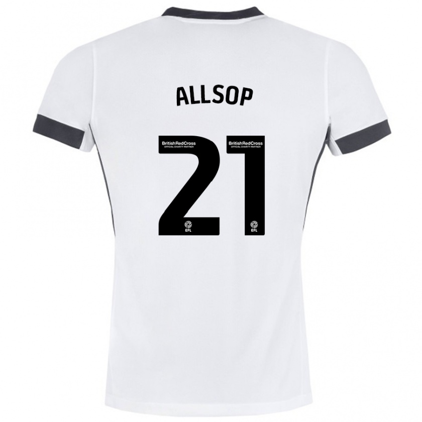 Kandiny Gyermek Ryan Allsop #21 Fehér Fekete Idegenbeli Jersey 2024/25 Mez Póló Ing