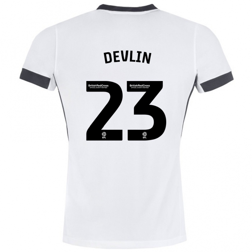 Kandiny Gyermek Charlie Devlin #23 Fehér Fekete Idegenbeli Jersey 2024/25 Mez Póló Ing