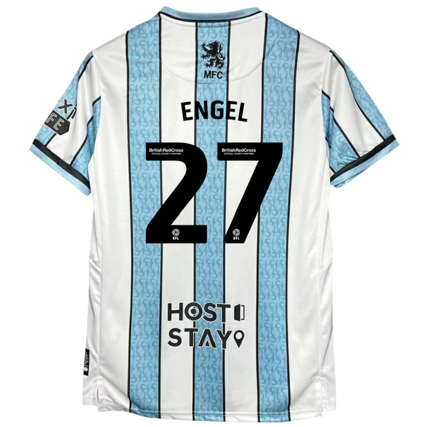 Kandiny Gyermek Lukas Engel #27 Fehér Kék Idegenbeli Jersey 2024/25 Mez Póló Ing