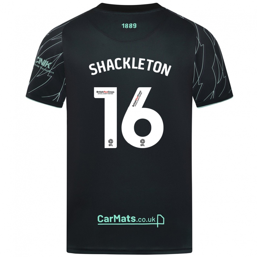 Kandiny Gyermek Jamie Shackleton #16 Fekete Zöld Idegenbeli Jersey 2024/25 Mez Póló Ing