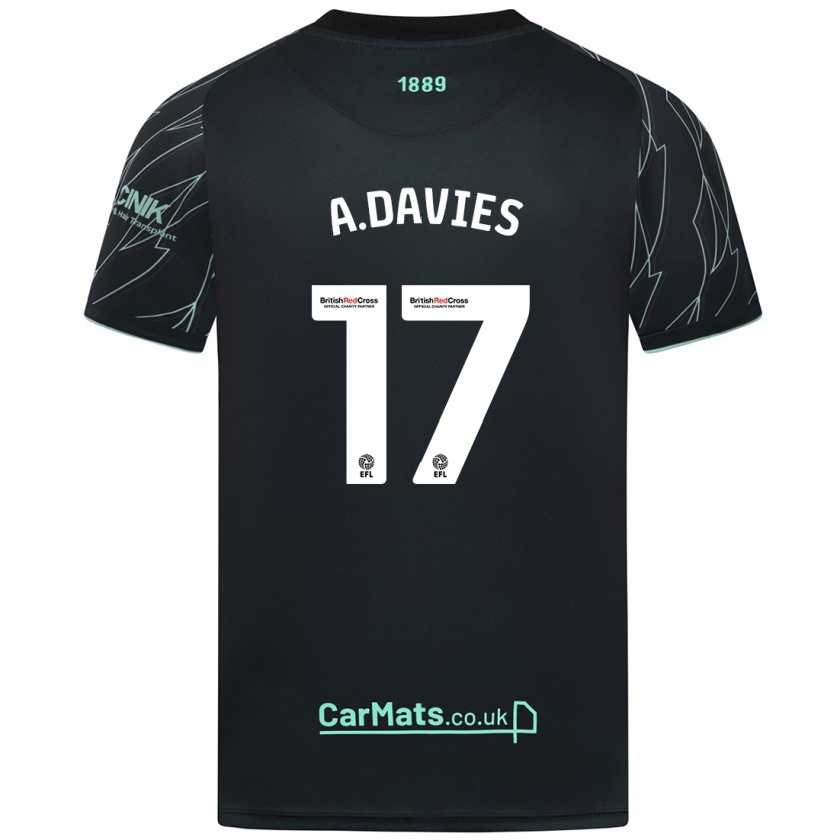 Kandiny Gyermek Adam Davies #17 Fekete Zöld Idegenbeli Jersey 2024/25 Mez Póló Ing