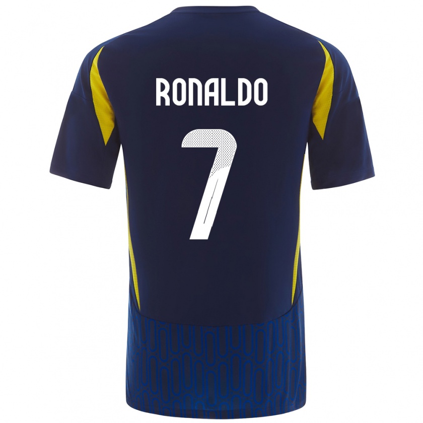 Kandiny Gyermek Cristiano Ronaldo #7 Kék Sárga Idegenbeli Jersey 2024/25 Mez Póló Ing