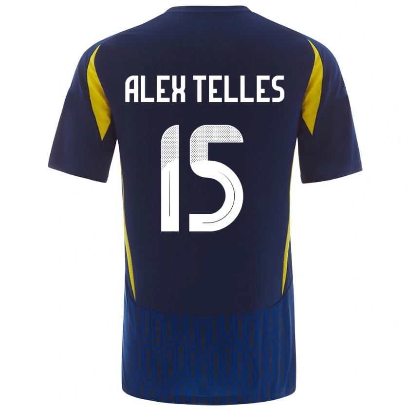 Kandiny Gyermek Alex Telles #15 Kék Sárga Idegenbeli Jersey 2024/25 Mez Póló Ing