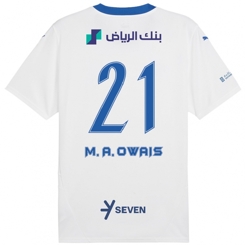 Kandiny Gyermek Mohammed Al-Owais #21 Fehér Kék Idegenbeli Jersey 2024/25 Mez Póló Ing