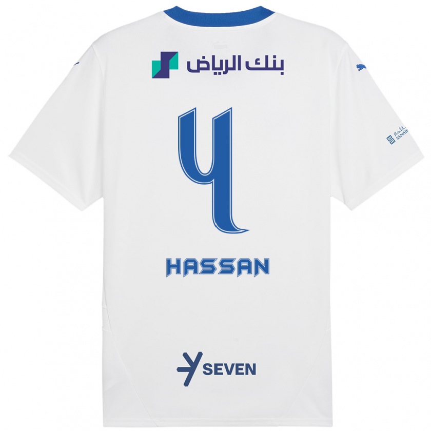 Kandiny Gyermek Eman Hassan #4 Fehér Kék Idegenbeli Jersey 2024/25 Mez Póló Ing