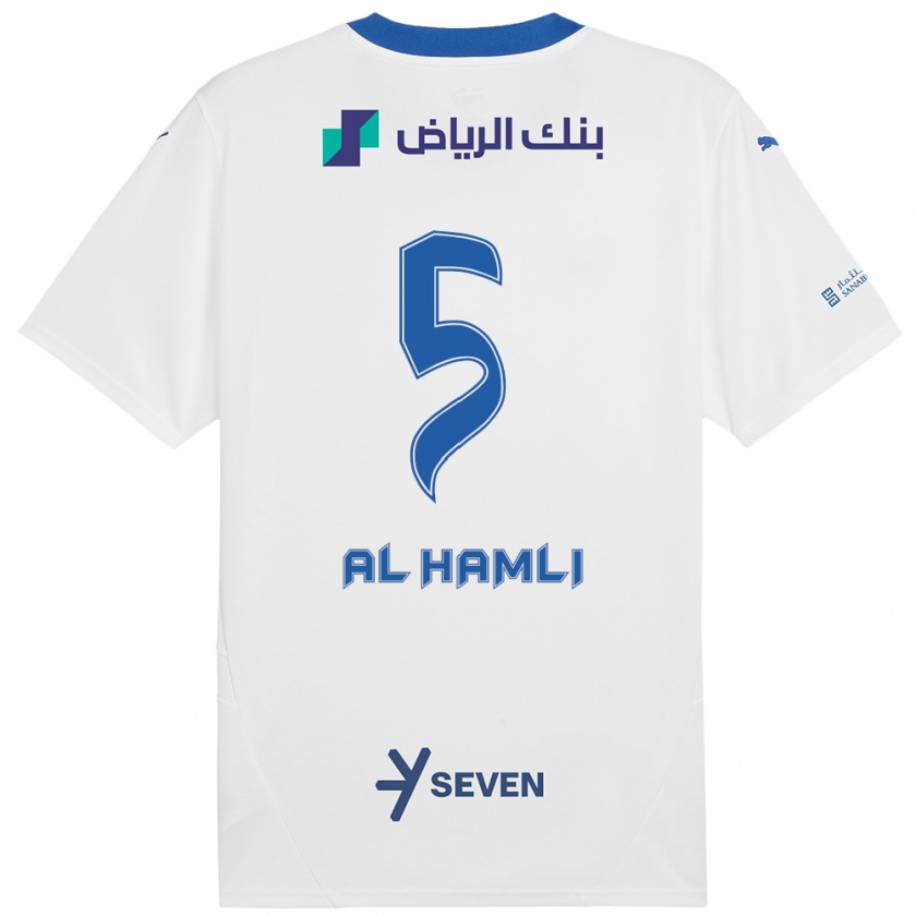 Kandiny Gyermek Noura Al-Hamli #5 Fehér Kék Idegenbeli Jersey 2024/25 Mez Póló Ing