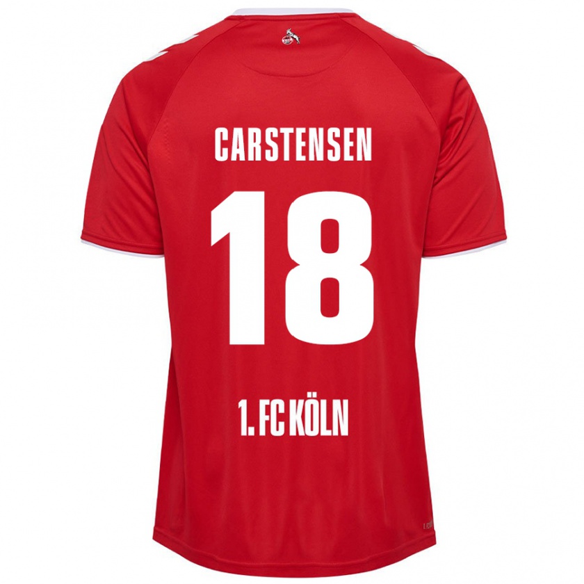 Kandiny Gyermek Rasmus Carstensen #18 Piros Fehér Idegenbeli Jersey 2024/25 Mez Póló Ing