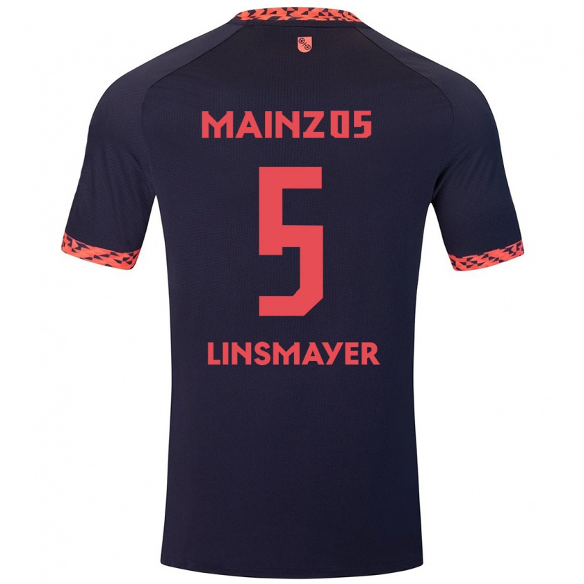 Kandiny Gyermek Denis Linsmayer #5 Kék Korall Vörös Idegenbeli Jersey 2024/25 Mez Póló Ing