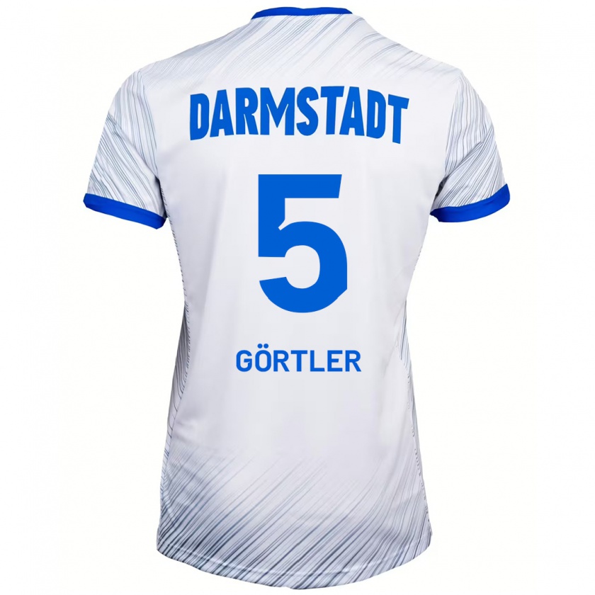 Kandiny Gyermek Bastian Görtler #5 Fehér Kék Idegenbeli Jersey 2024/25 Mez Póló Ing