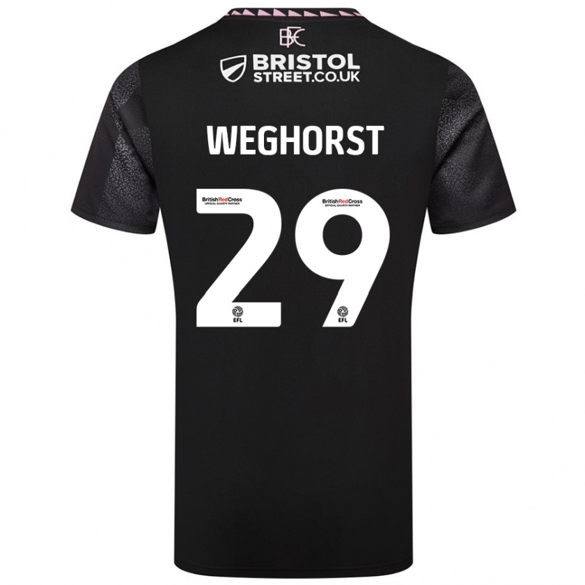 Kandiny Gyermek Wout Weghorst #29 Fekete Idegenbeli Jersey 2024/25 Mez Póló Ing