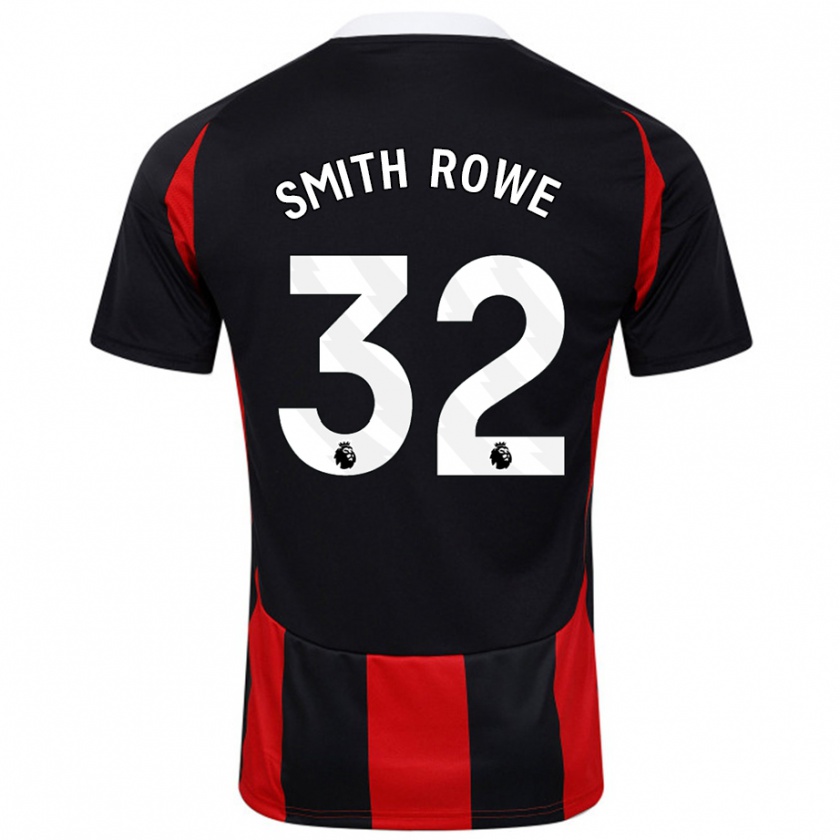 Kandiny Gyermek Emile Smith Rowe #32 Fekete Piros Idegenbeli Jersey 2024/25 Mez Póló Ing