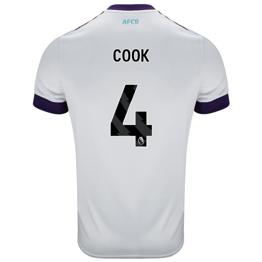 Kandiny Gyermek Lewis Cook #4 Fehér Zöld Lila Idegenbeli Jersey 2024/25 Mez Póló Ing