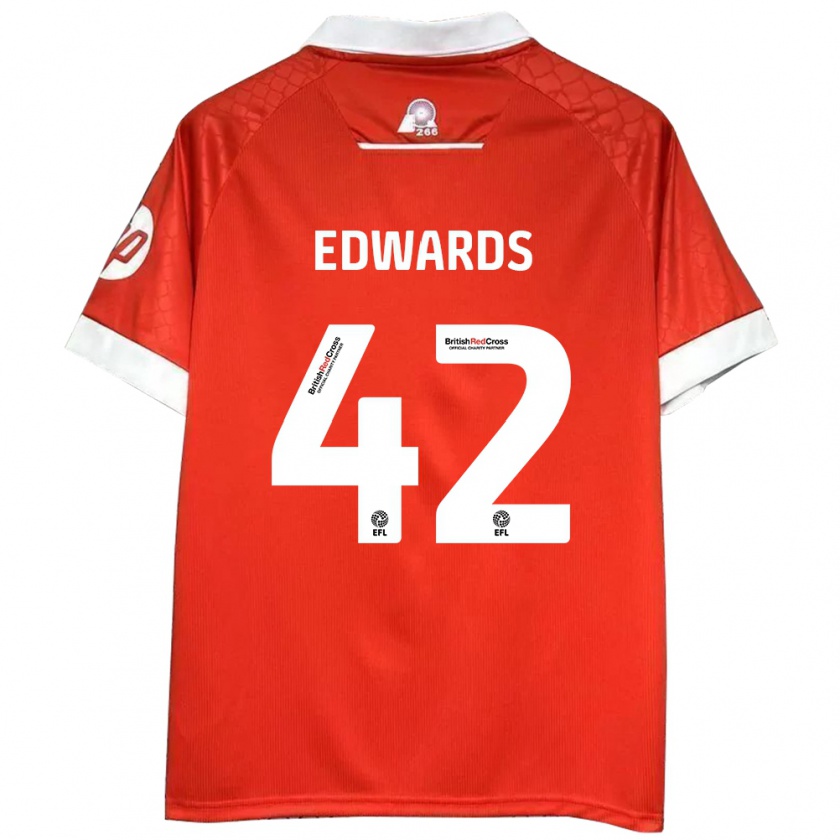 Kandiny Férfi Callum Edwards #42 Piros Fehér Hazai Jersey 2024/25 Mez Póló Ing