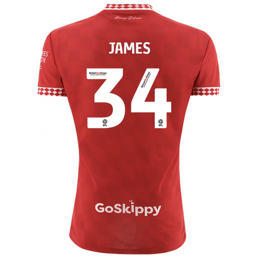 Kandiny Férfi Joseph James #34 Piros Hazai Jersey 2024/25 Mez Póló Ing