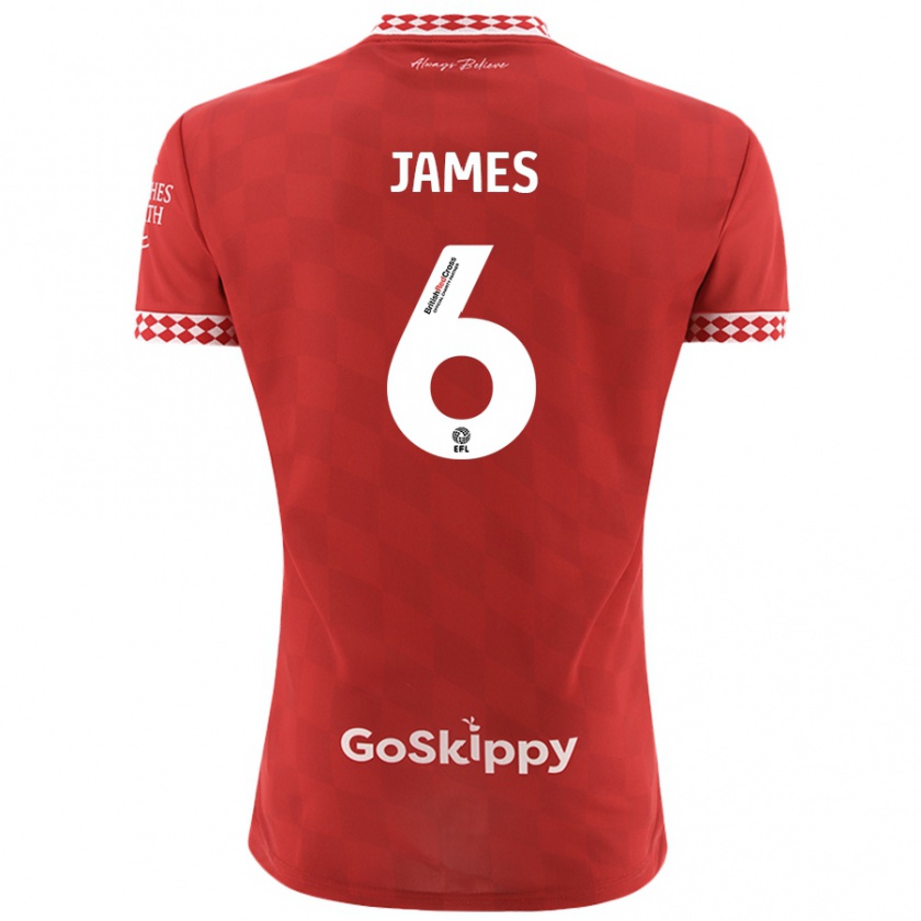 Kandiny Férfi Matty James #6 Piros Hazai Jersey 2024/25 Mez Póló Ing