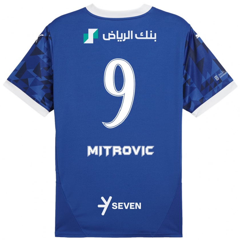 Kandiny Férfi Aleksandar Mitrović #9 Sötétkék Fehér Hazai Jersey 2024/25 Mez Póló Ing