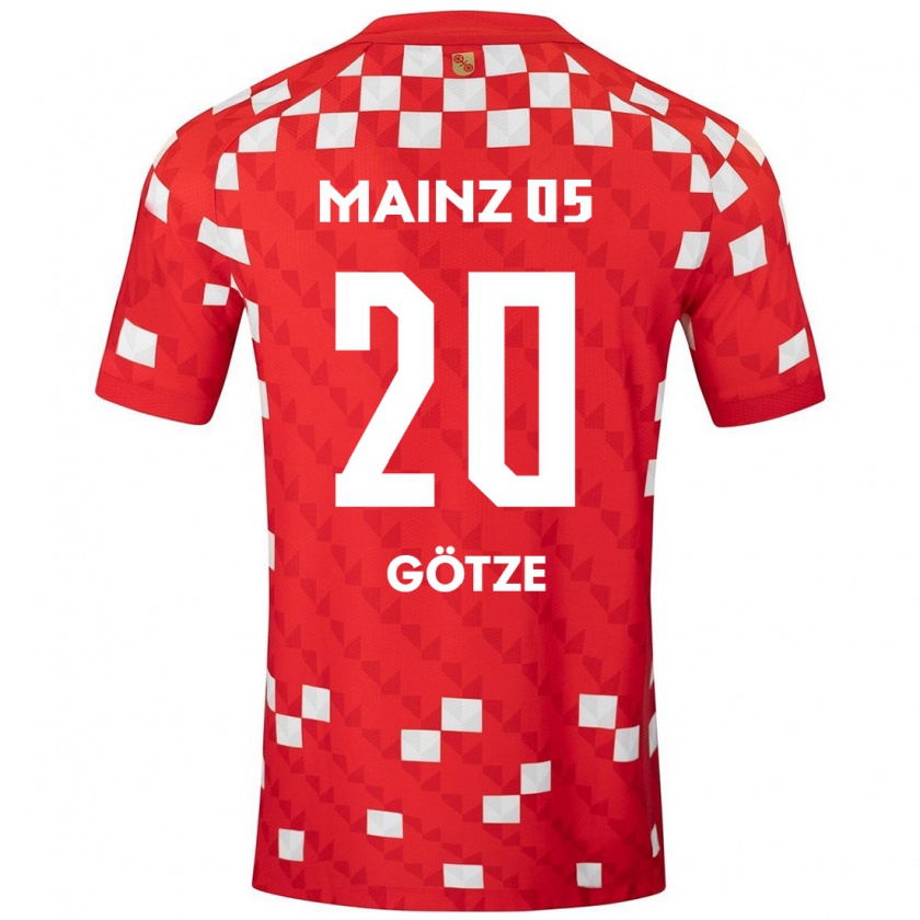 Kandiny Férfi Justus Götze #20 Fehér Piros Hazai Jersey 2024/25 Mez Póló Ing