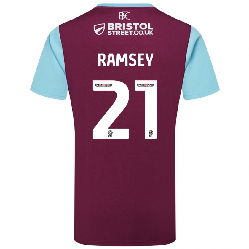 Kandiny Férfi Aaron Ramsey #21 Bordó Égszínkék Hazai Jersey 2024/25 Mez Póló Ing