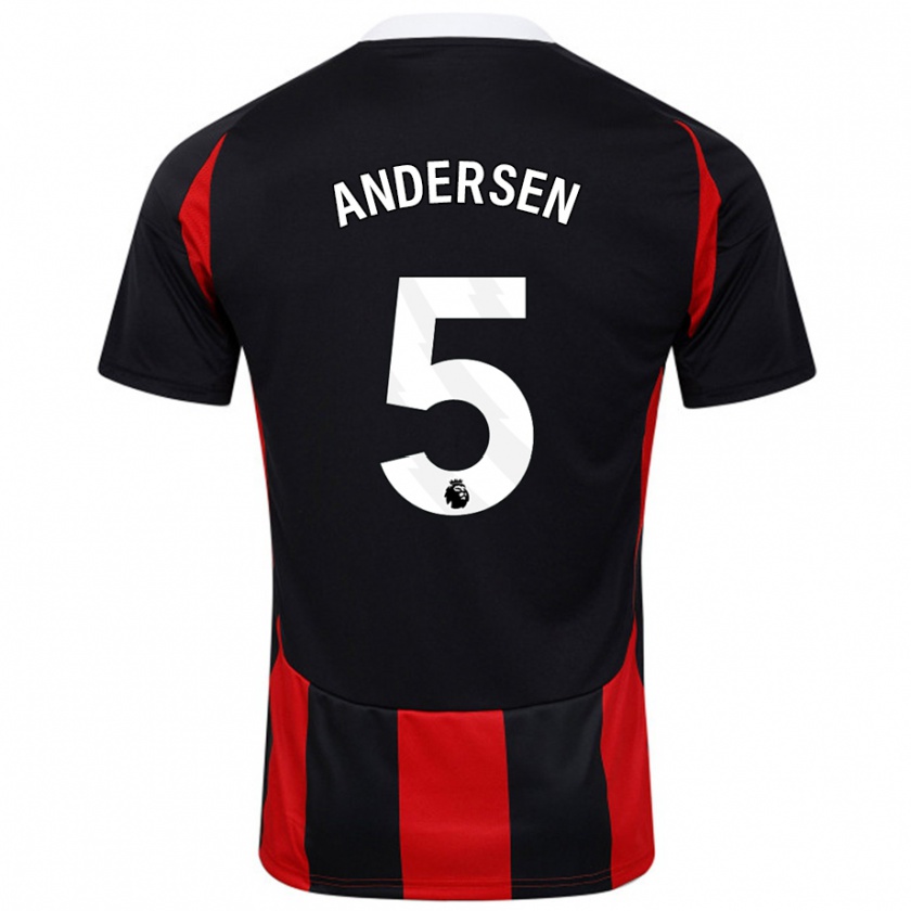 Kandiny Férfi Joachim Andersen #5 Fekete Piros Idegenbeli Jersey 2024/25 Mez Póló Ing