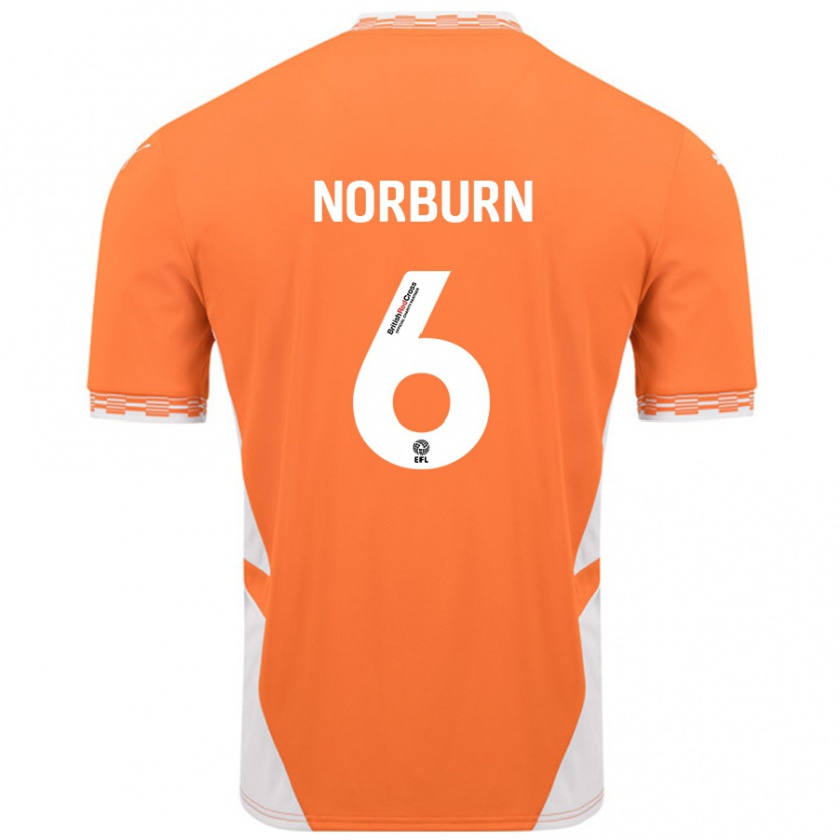 Kandiny Gyermek Oliver Norburn #6 Narancssárga Fehér Hazai Jersey 2024/25 Mez Póló Ing