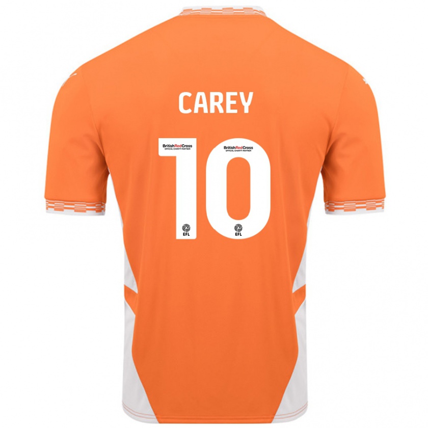 Kandiny Gyermek Sonny Carey #10 Narancssárga Fehér Hazai Jersey 2024/25 Mez Póló Ing