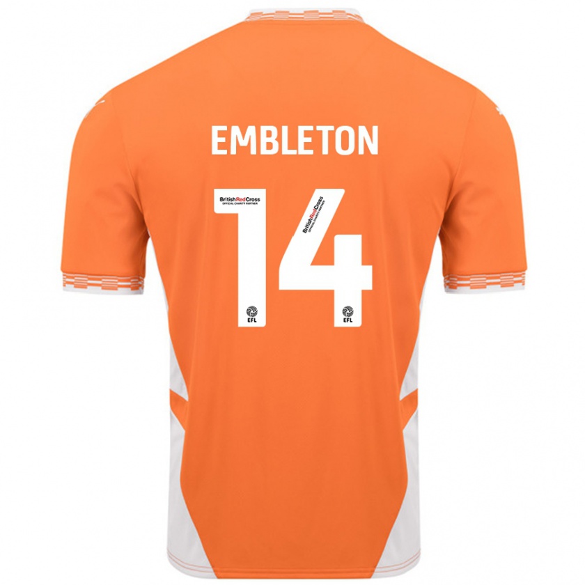 Kandiny Gyermek Elliot Embleton #14 Narancssárga Fehér Hazai Jersey 2024/25 Mez Póló Ing