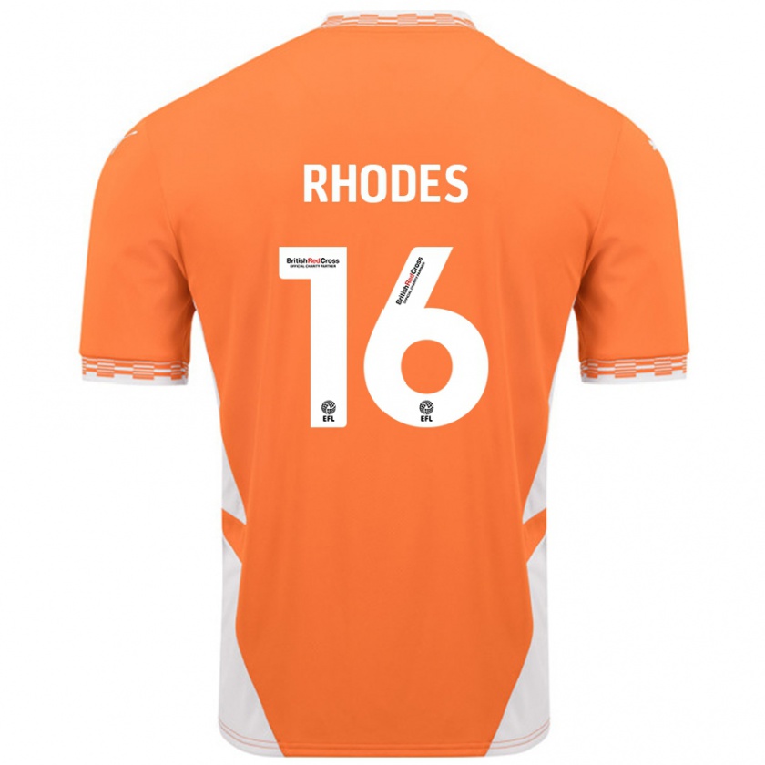 Kandiny Gyermek Jordan Rhodes #16 Narancssárga Fehér Hazai Jersey 2024/25 Mez Póló Ing