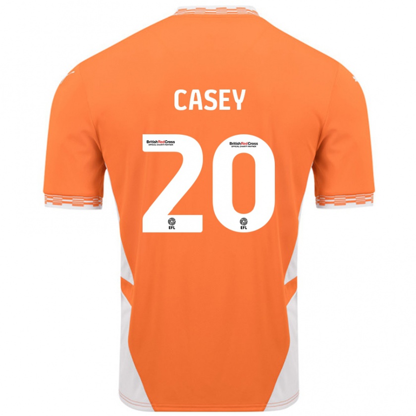 Kandiny Gyermek Oliver Casey #20 Narancssárga Fehér Hazai Jersey 2024/25 Mez Póló Ing