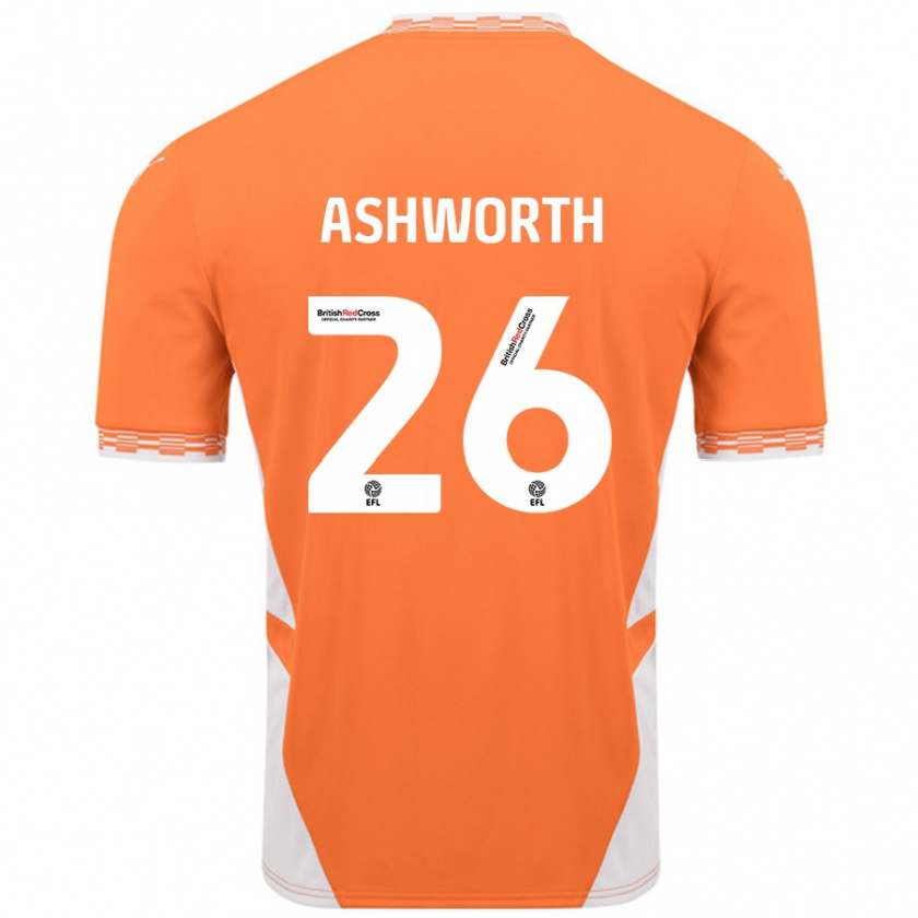 Kandiny Gyermek Zac Ashworth #26 Narancssárga Fehér Hazai Jersey 2024/25 Mez Póló Ing