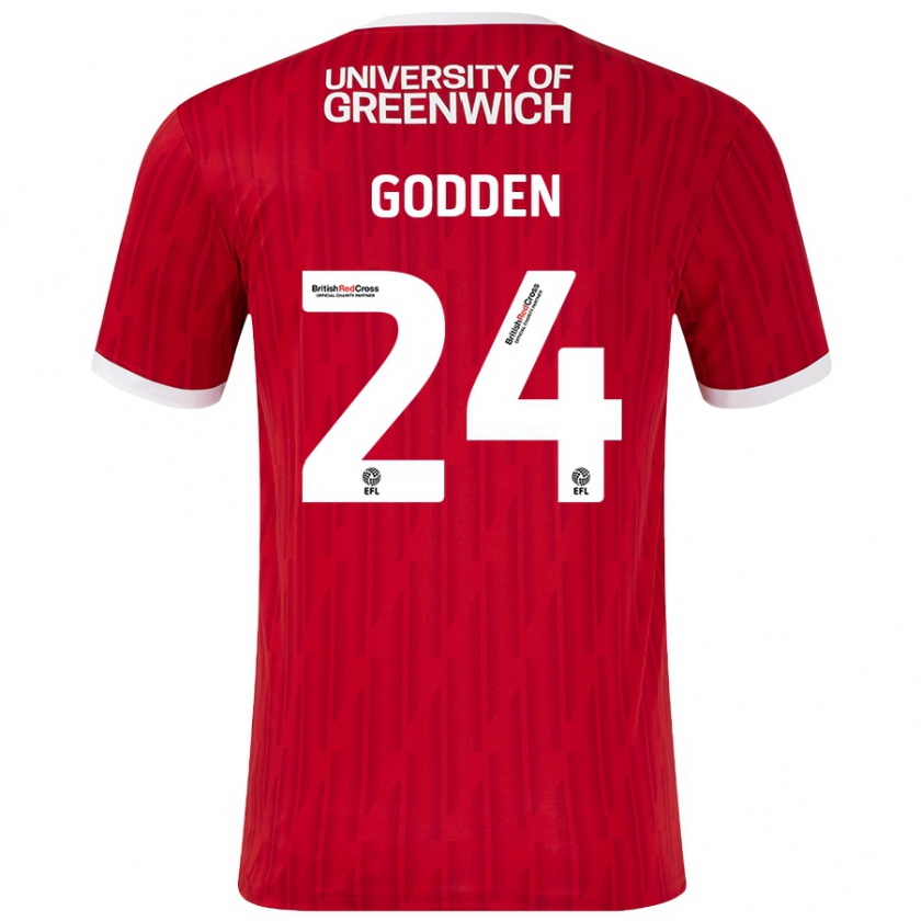 Kandiny Gyermek Matty Godden #24 Piros Fehér Hazai Jersey 2024/25 Mez Póló Ing